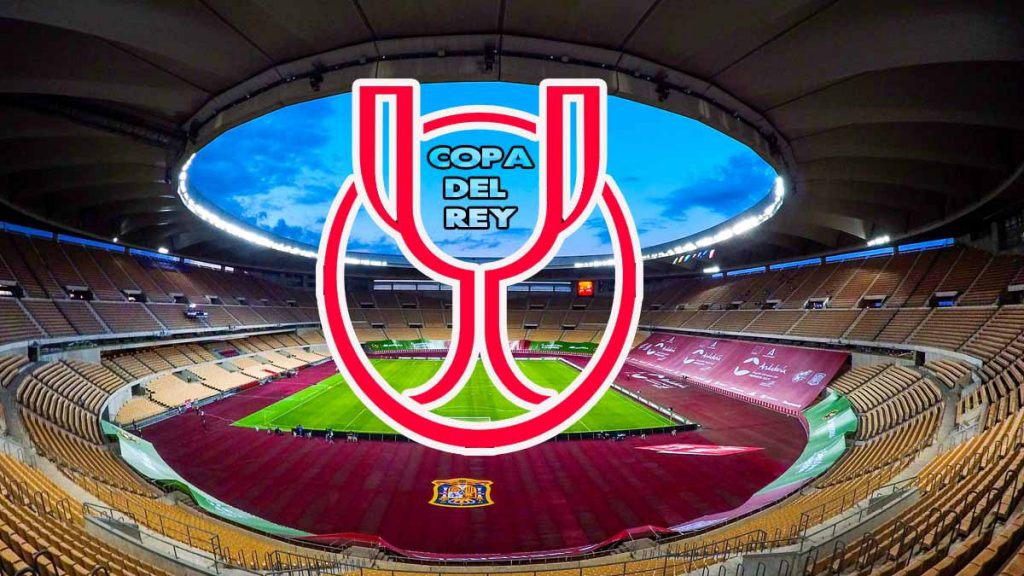 Estadio de La Cartuja con la silueta de la Copa del Rey.