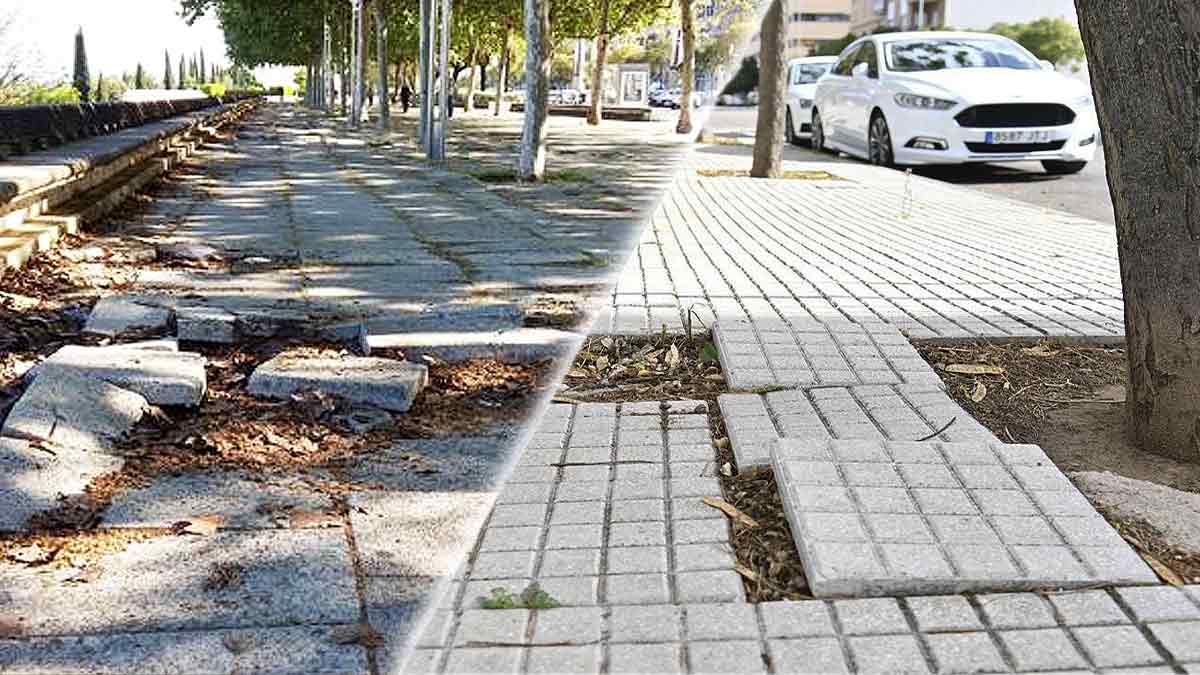 Acera levantada y otros con baldosas sueltas.
