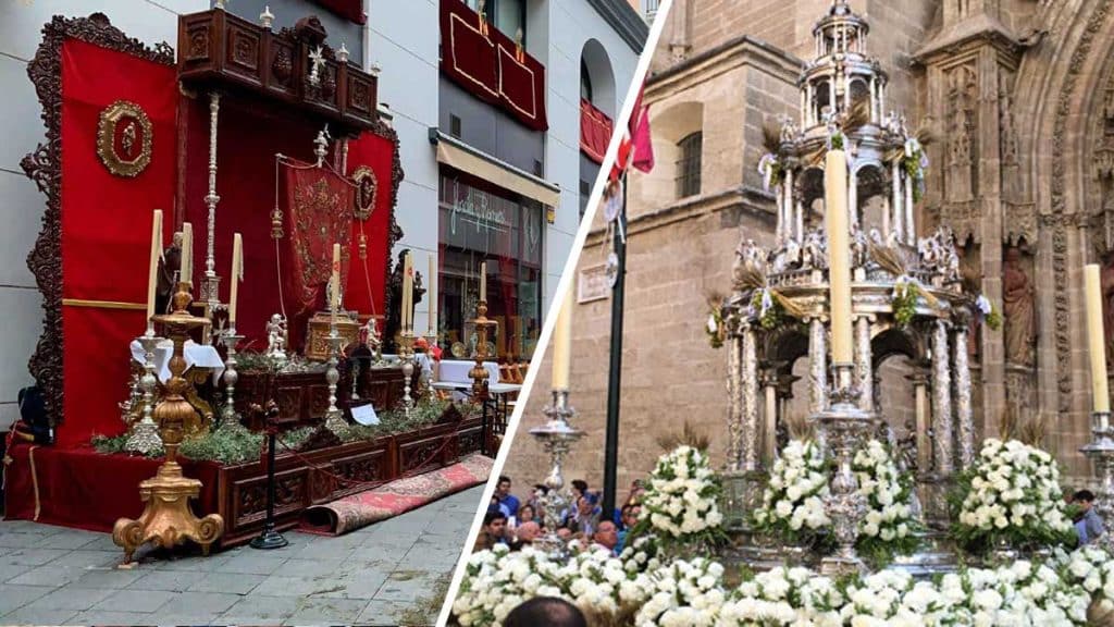 Altares adornando las calles de Sevilla con motivo del Corpus Christi.