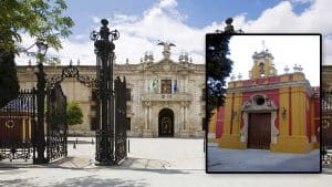 Vista de la fachada del Rectorado y la Capilla.