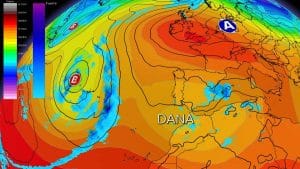 Movimiento de la DANA sobre España.