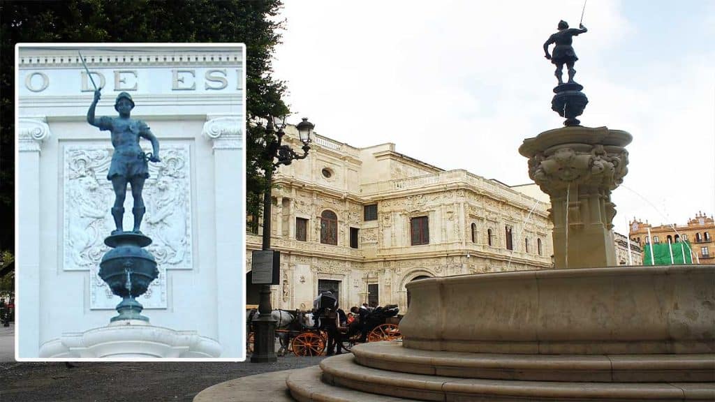 Fuente de Mercurio y detalle de la figura.