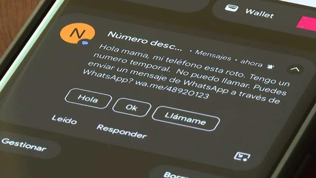 Texto de un mensaje del "hijo en apuros".