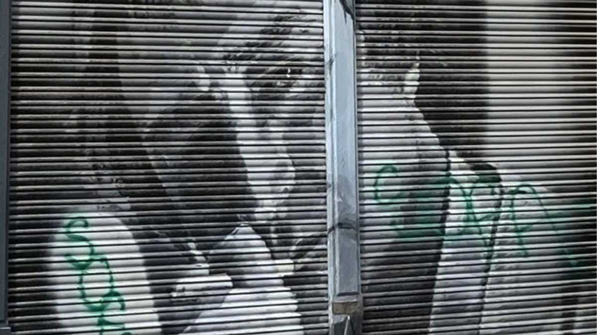 Rostro de SIlvio en el grafiti del comercio.