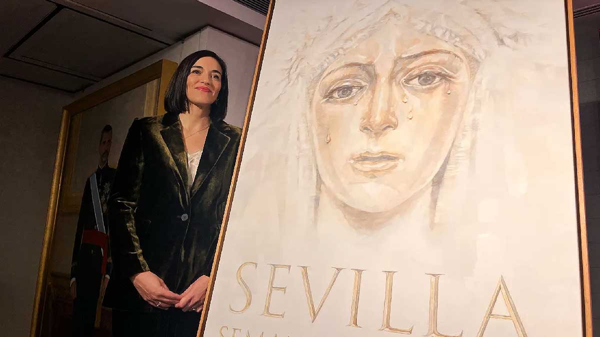 Cartel y autora de la Semana Santa de Sevilla 2025.