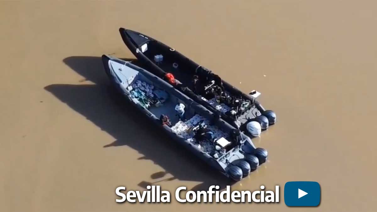 Narcolanchas vistas desde un dron en La Algaba (Sevilla).