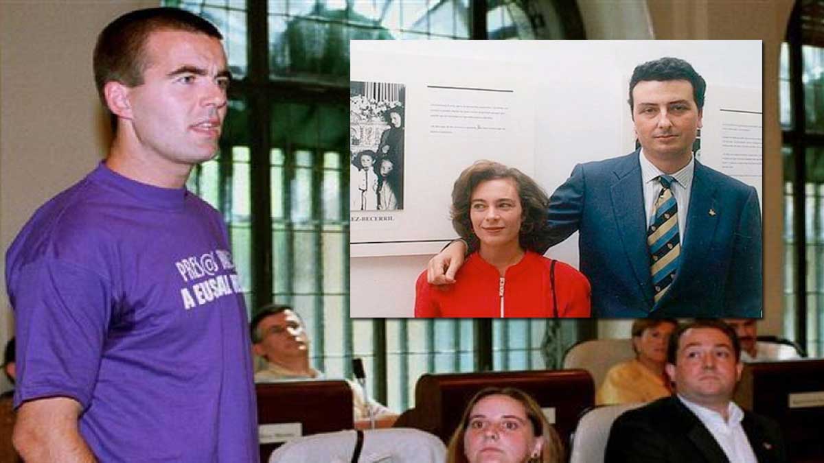José Luis Barrios Martín, de morado a la izquierda; a la derecha fotografía del matrimonio asesinado.