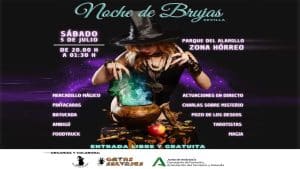 Cartel en negro y morado con los actos de la "Noche de Brujas".