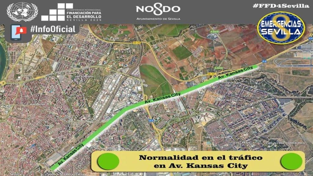 El Ayuntamiento de Sevilla, en contra del criterio del Ministerio del Interior, levanta los cortes de tráfico en Kansas City tras el caos circulatorio