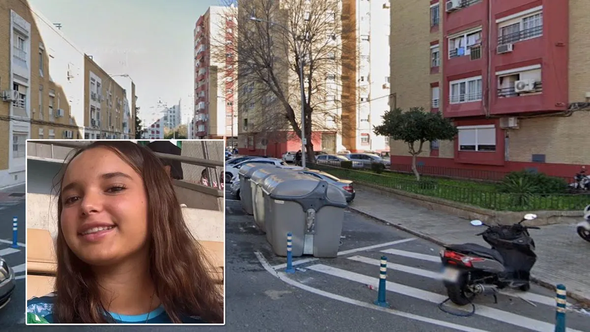 Sandra Peña y la calle donde vivía en Sevilla.