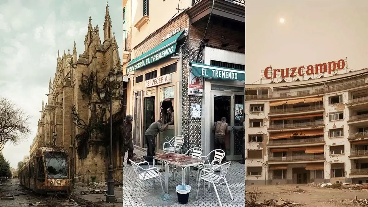 Sevilla tras un apocalipsis zombi, con avenida de la Constitución, o El Tremendo.