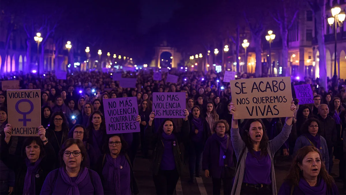 Mujeres portando pancartas reivindicativas en el 25N.