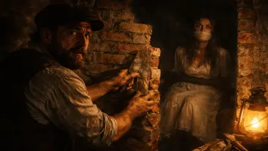 Albañil tapiando una habitación con una mujer amordazada dentro.