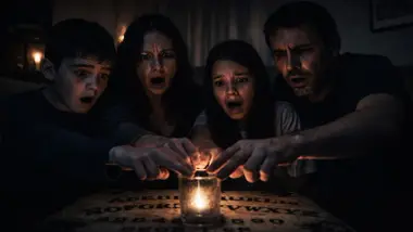 Familia sorprendidos ante una sesión de ouija.
