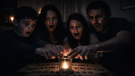 Familia sorprendidos ante una sesión de ouija.