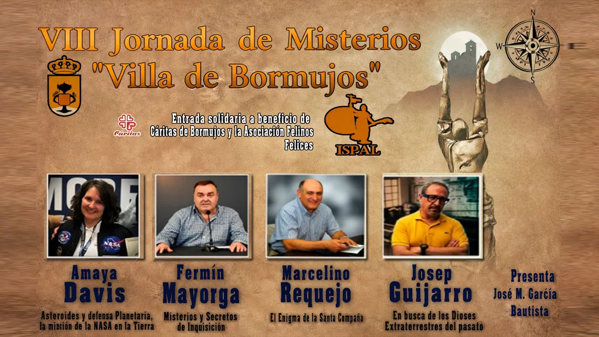 VIII Jornadas de Misterios "Villa de Bormujos" en un cartel en color papiro.