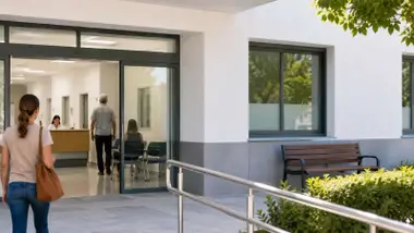 Personas entrando en un centro de salud de Sevilla.