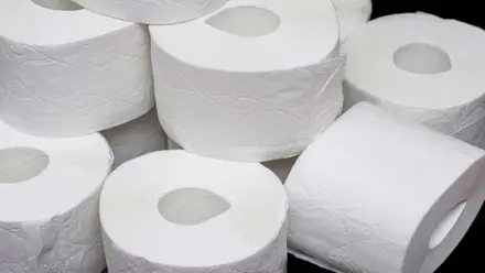 Rollos blancos, apilados, de papel higiénico.