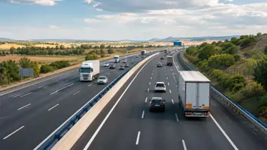 Coches y camiones circulando por la AP-4.