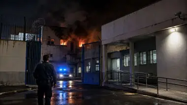 Habitación ardiendo en centro penitenciario.