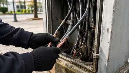 Ladrón robando cobre de unos cables.